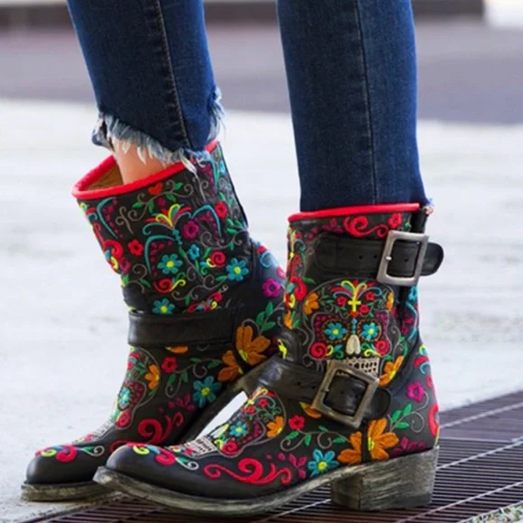 Old Gringo Klak Sugar Skull Black Leather Rainbow Biker Boots 7.5 - Picture 11 of 15